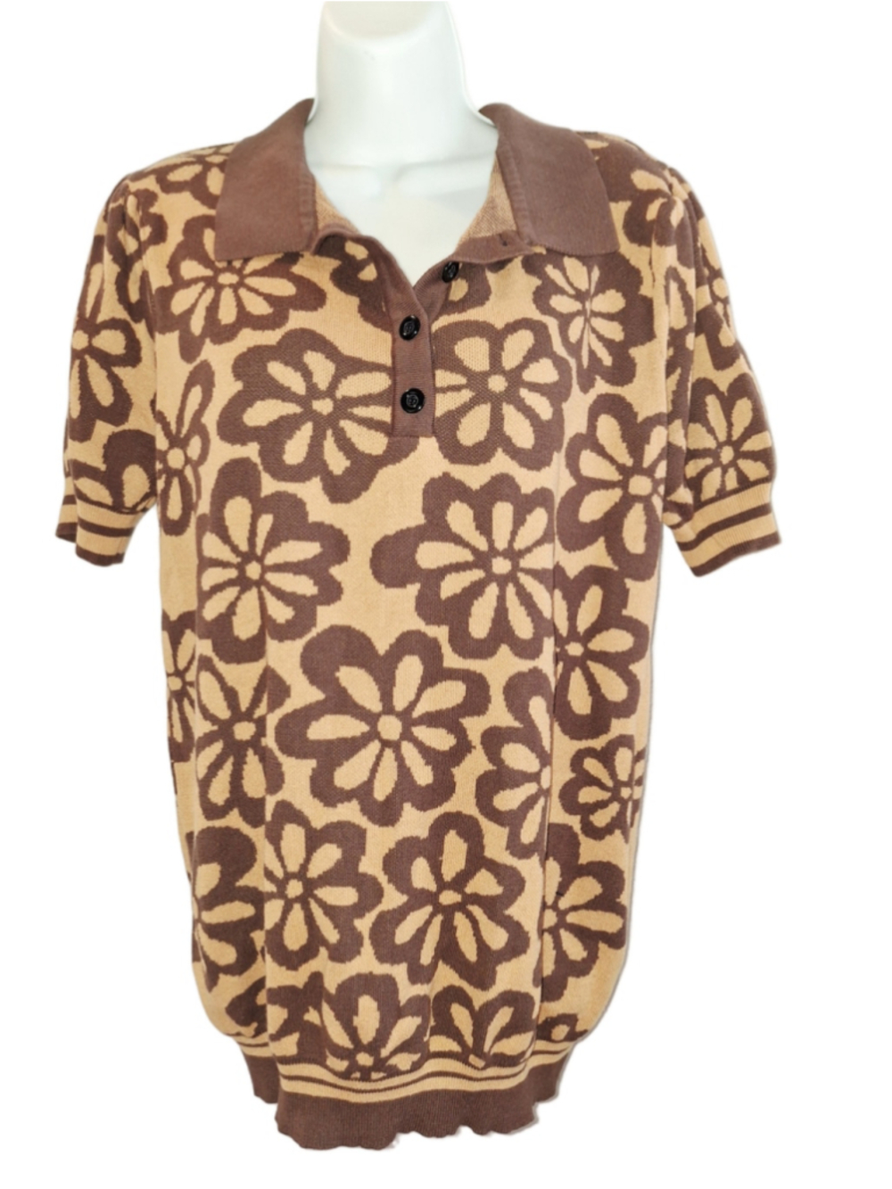 OXKNIT Brown Beige Floral Boardroom.chic 2X retro sweater top anthropologie